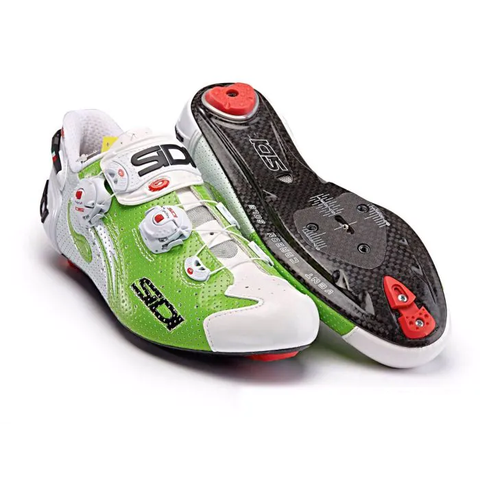 Scarpe SIDI Wire Carbon Air Bianco Verde Fluo Vernice IdeaRuote